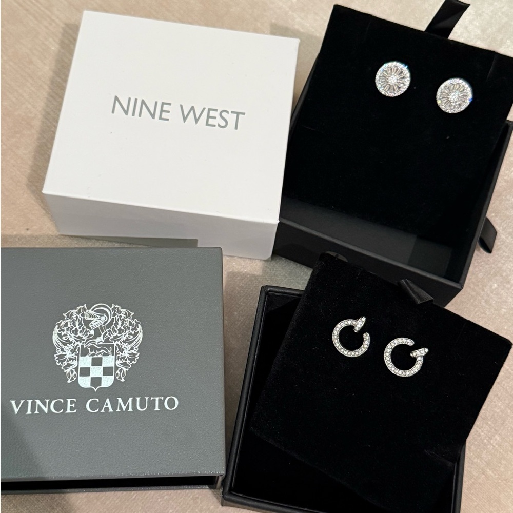 Brand New Vince Camuto and Nine West Silver Hoop and Stud Earring Bundle